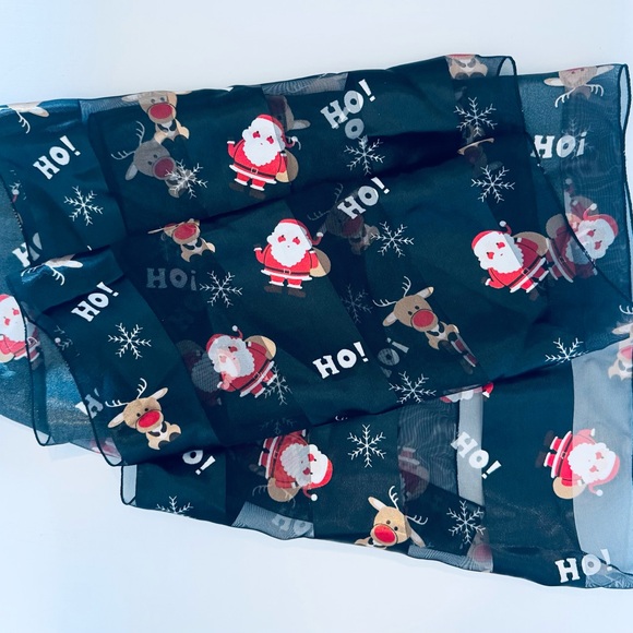 Holiday Christmas Scarves Red Black Santa Reindeer Snowman Lot of Three 58 x 13" - Picture 6 of 16